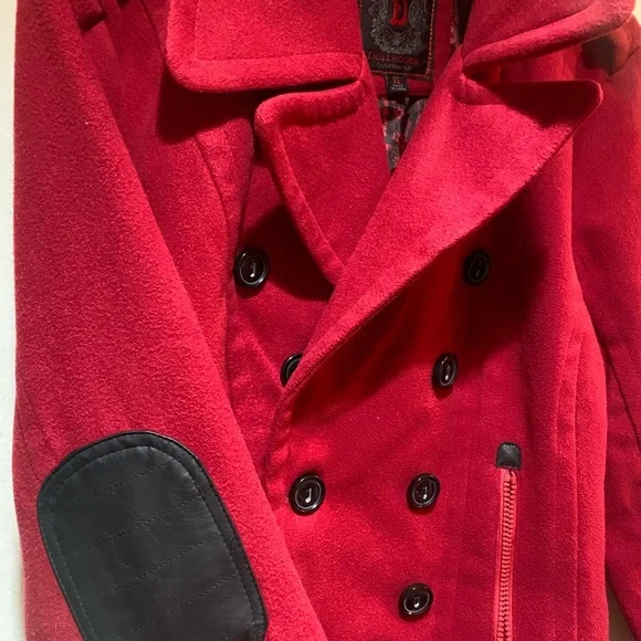 Dollhouse Vibrant Red Button Zip Pocket Black Elbow patches Pea Coat XL - Picture 5 of 7